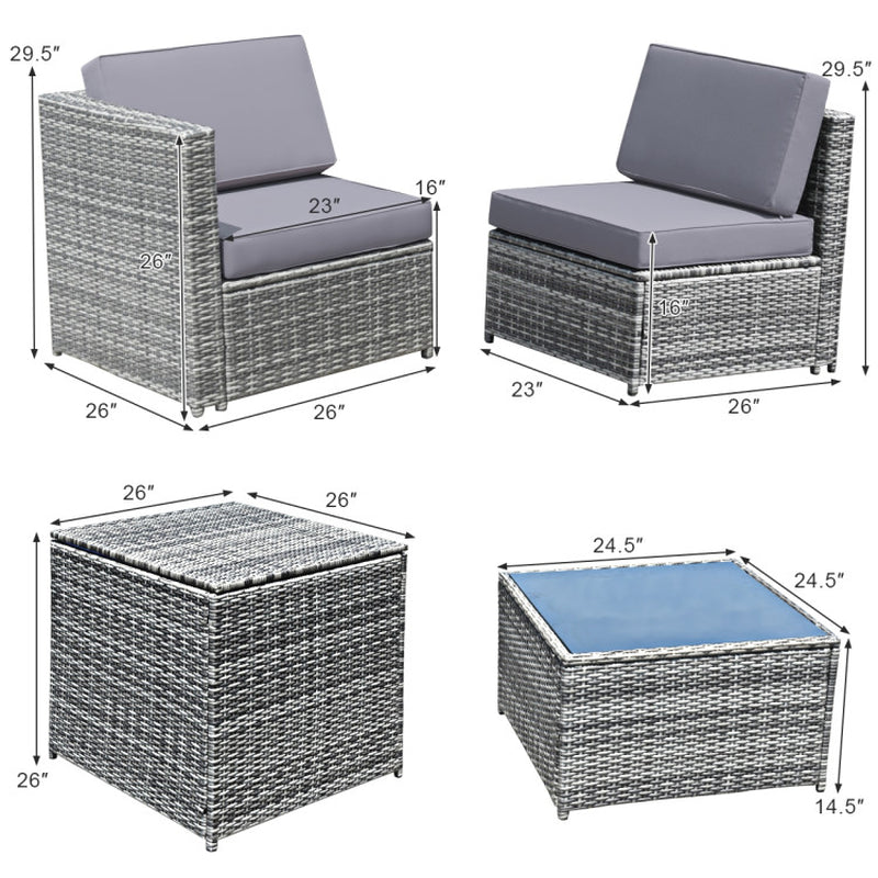 8 Pieces Wicker Sofa Rattan Dining Set Patio Furniture with Storage Table