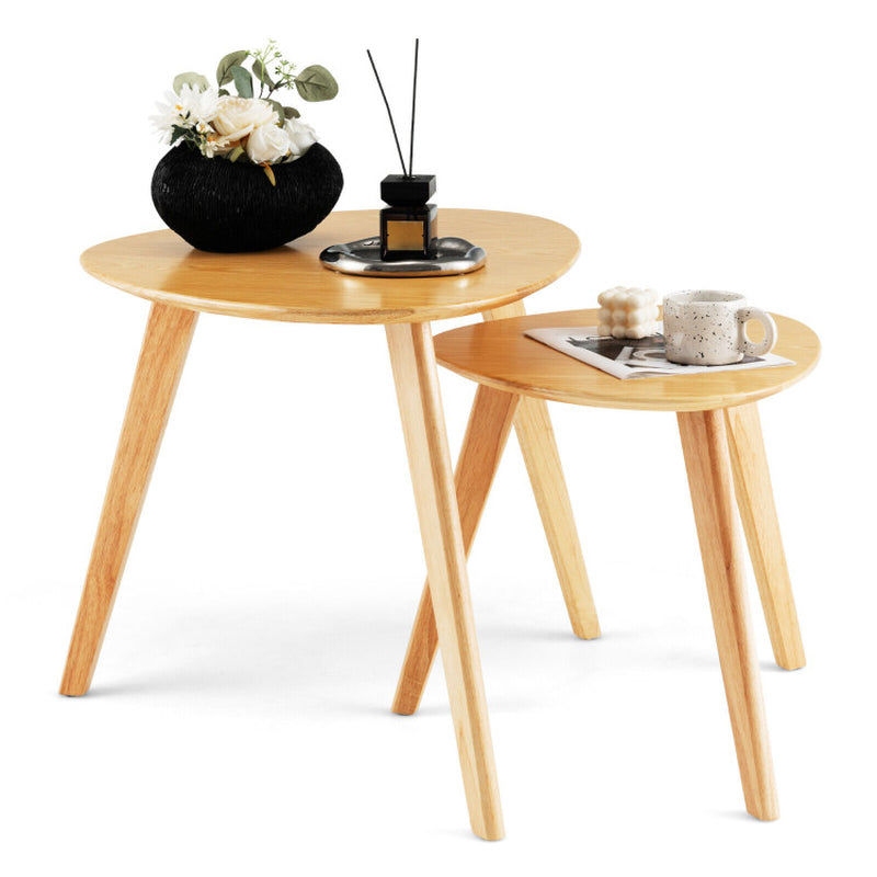 Set of 2 Triangle Modern Coffee Table Rubber Wood for Living Room