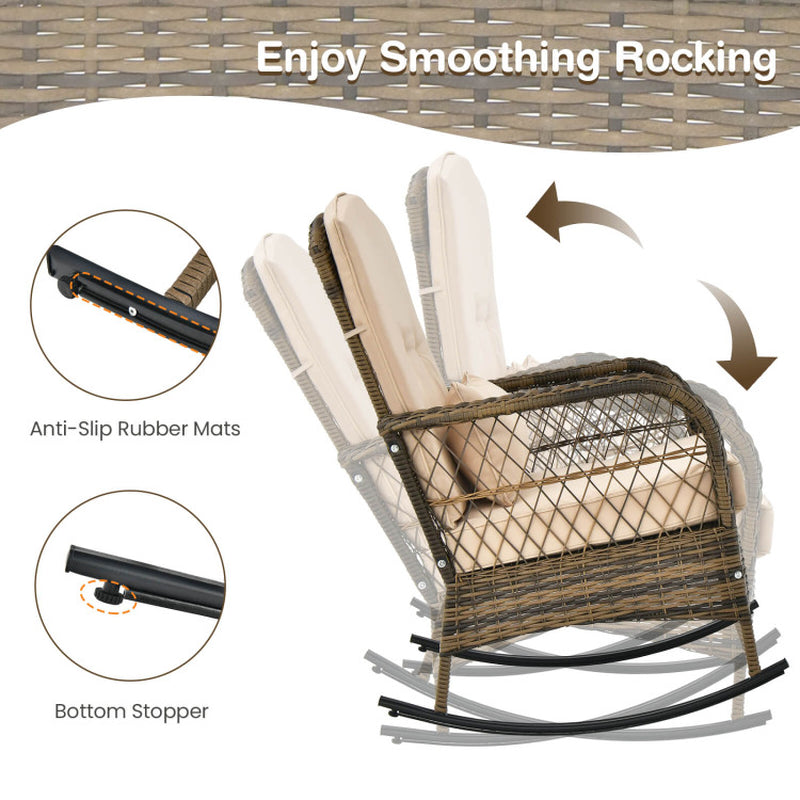 3 Pieces Outdoor Hand-Woven PE Rattan Conversation Set with Tempered Glass Side Table