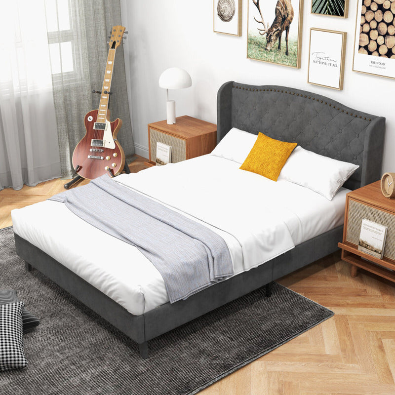 Full/Queen Size Upholstered Platform Bed Frame with Button Tufted Headboard