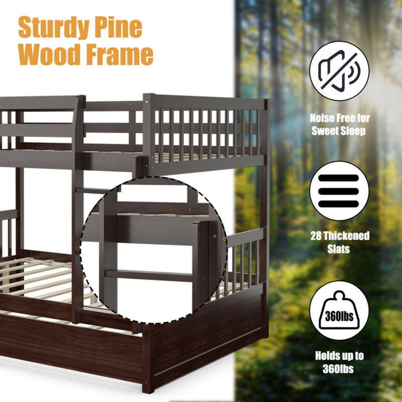 Full over Full Bunk Bed Platform Wood Bed with Ladder
