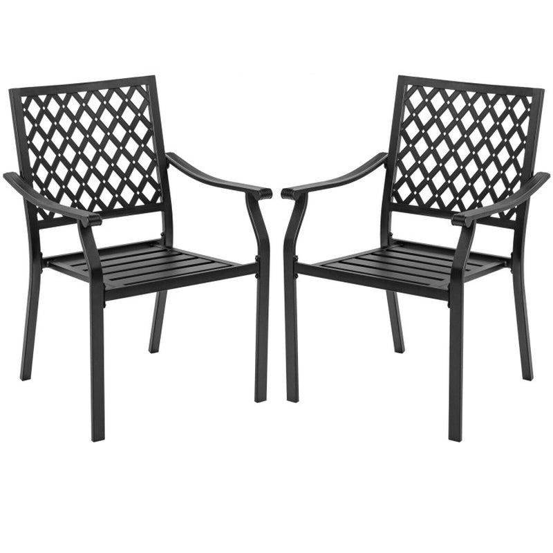 3 Pieces Patio Dining Set Stackable Chairs Armrest Table with Umbrella Hole