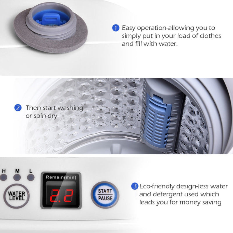 Portable 7.7 Lbs Automatic Laundry Washing Machine with Drain Pump