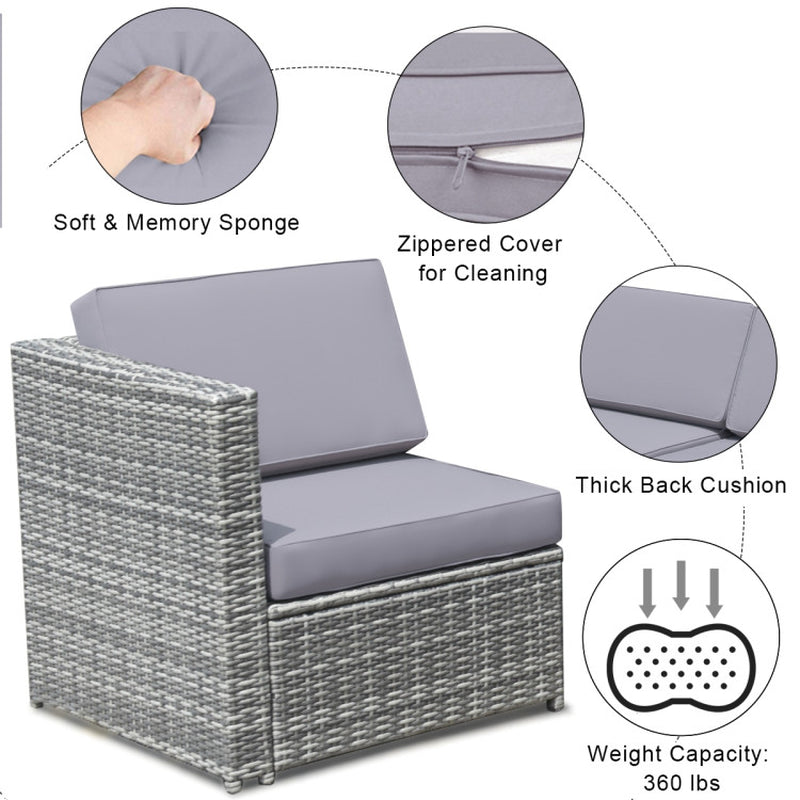 8 Pieces Wicker Sofa Rattan Dining Set Patio Furniture with Storage Table