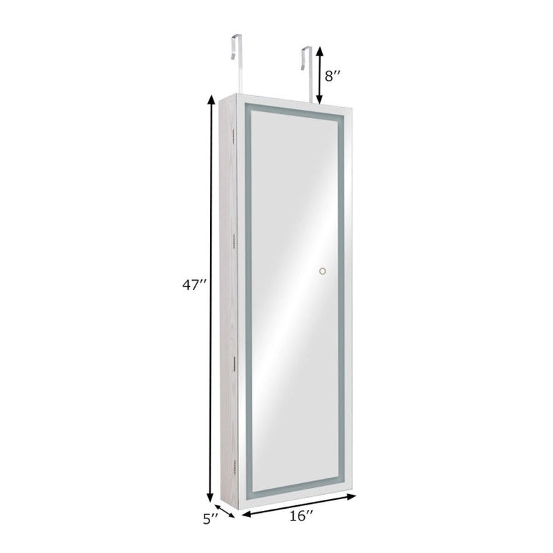 Mirrored Jewelry Armoire with Full Length Mirror and 2 Internal LED Lights