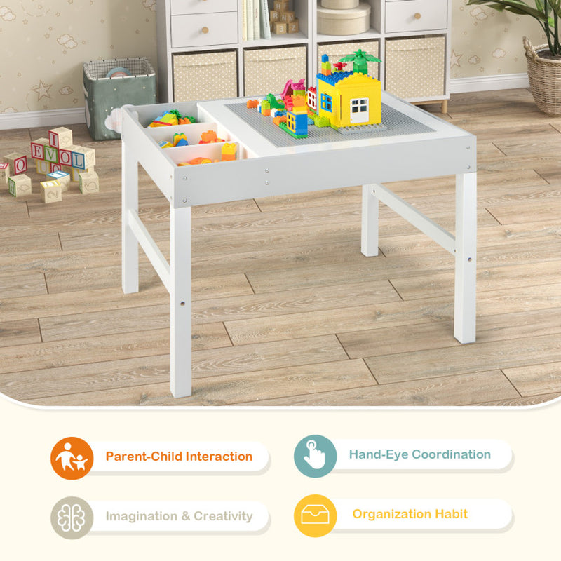 3 in 1 Wooden Kids Table with Storage and Double-Sided Tabletop