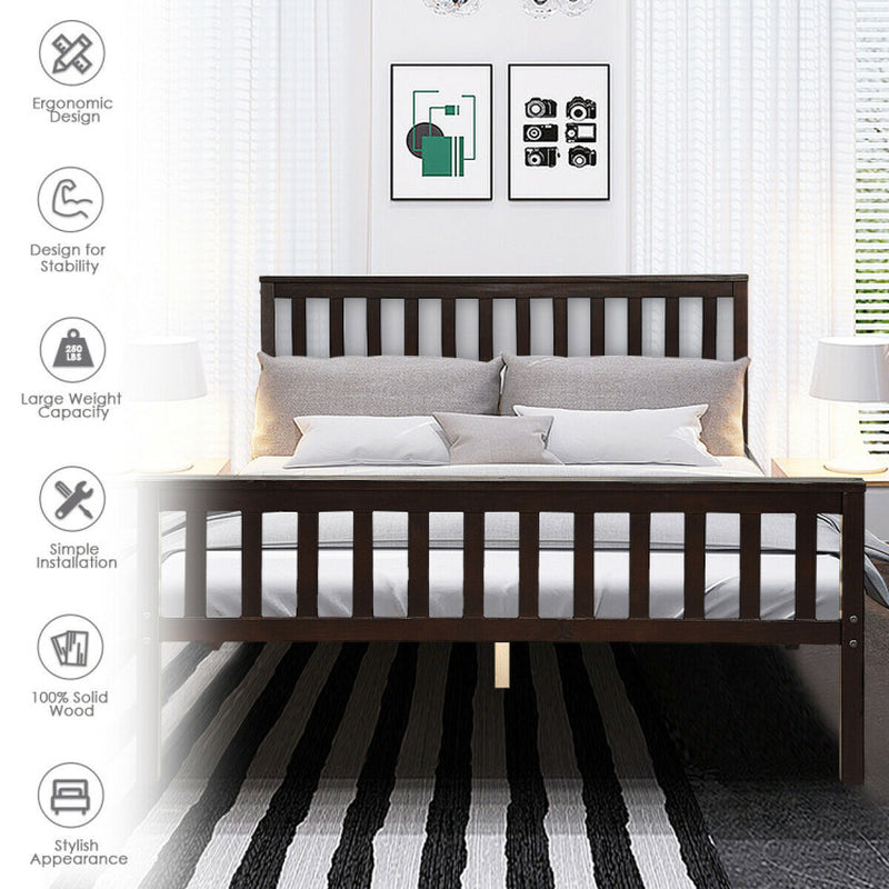 Deluxe Solid Wood Platform Bed with Headboard and Footboard