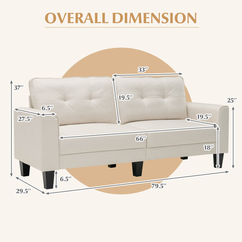79.5 Inch Fabric Loveseat Sofa with 2 Removable Back Cushions