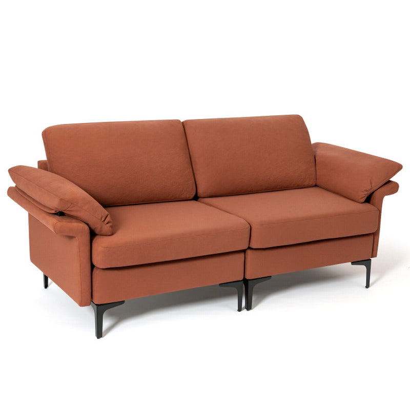 Modern Fabric Loveseat Sofa for with Metal Legs and Armrest Pillows