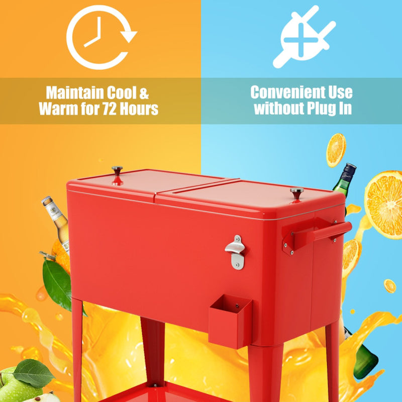 80 Quart Outdoor Patio Rolling Steel Construction Cooler