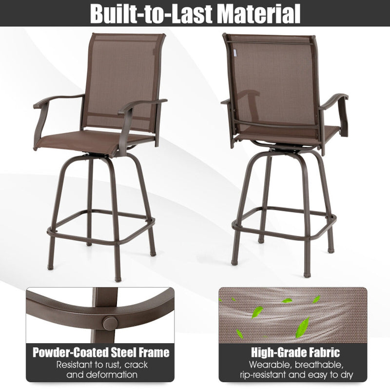 2 Pieces 360 Rotating Bar Stool Set with Armrests for Patio