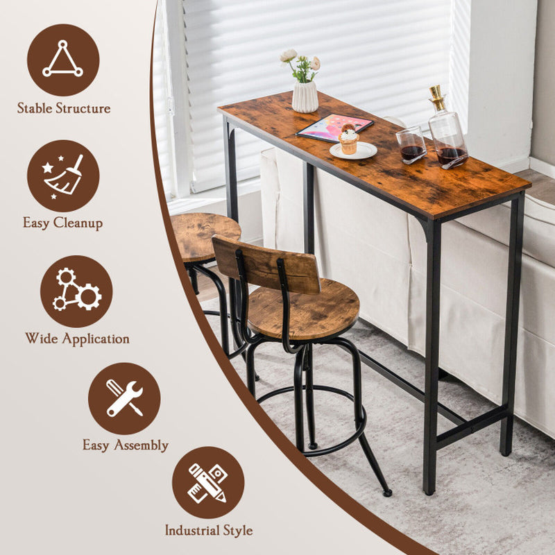 48 Inch Industrial Pub Dining Table with Steel Frame