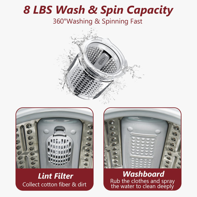 8Lbs Portable Fully Automatic Washing Machine with Drain Pump