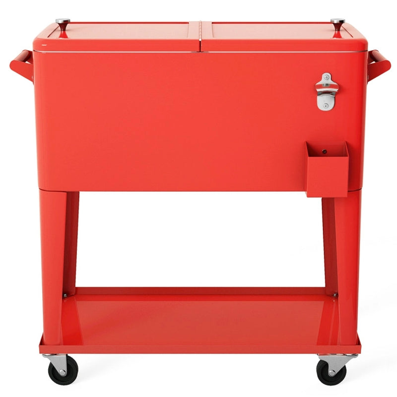80 Quart Outdoor Patio Rolling Steel Construction Cooler