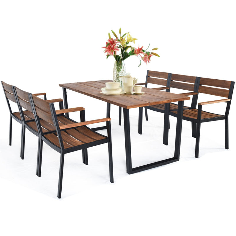 7 Pieces Patented Outdoor Patio Dining Table Set with Hole