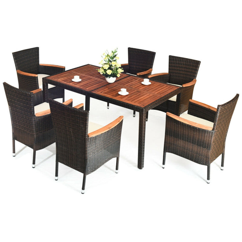 7 Pieces Garden Dining Patio Rattan Set with Cushions