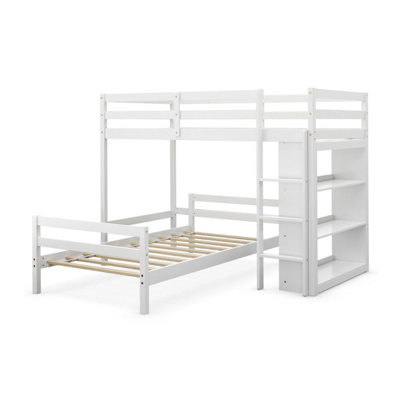 Twin over Twin Loft Bunk Bed with 3-Tier Bookcase
