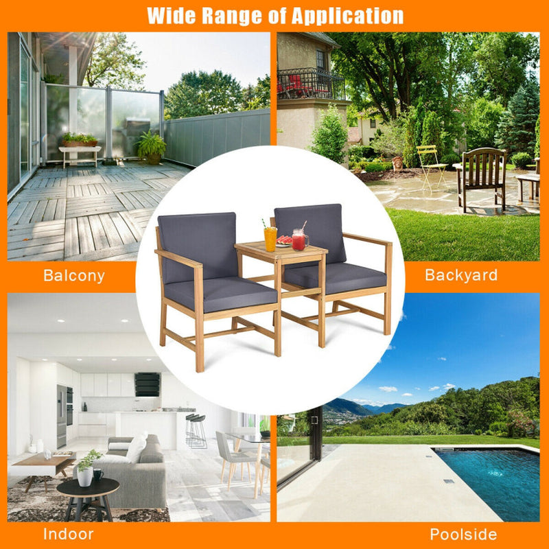 3-In-1 Acacia Wood Loveseat with Separable Coffee Table