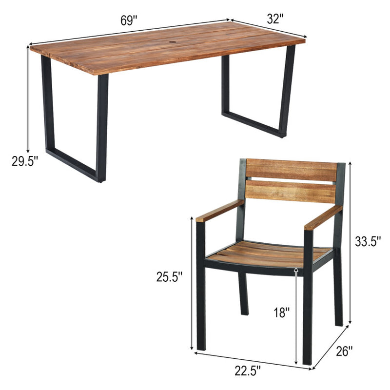 7 Pieces Patented Outdoor Patio Dining Table Set with Hole