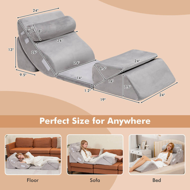 6 Pieces Orthopedic Bed Wedge Pillow Set for Back Neck Leg