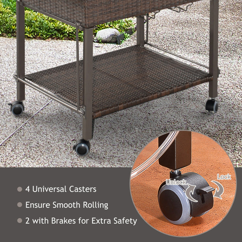 108 Qt Outdoor Portable Rattan Cooler Cart Trolley