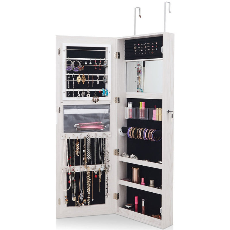 Mirrored Jewelry Armoire with Full Length Mirror and 2 Internal LED Lights