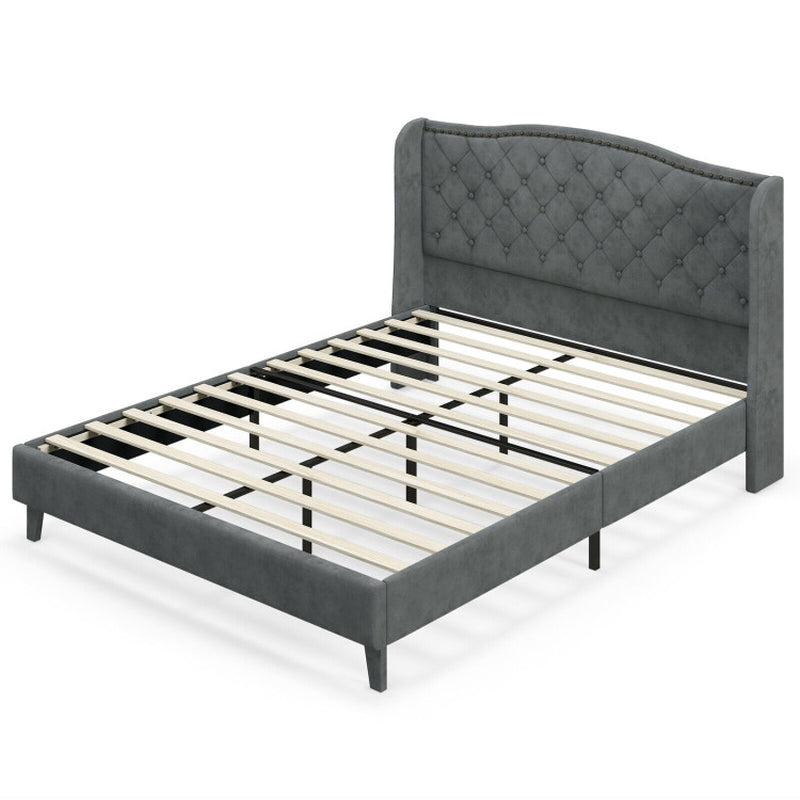 Full/Queen Size Upholstered Platform Bed Frame with Button Tufted Headboard