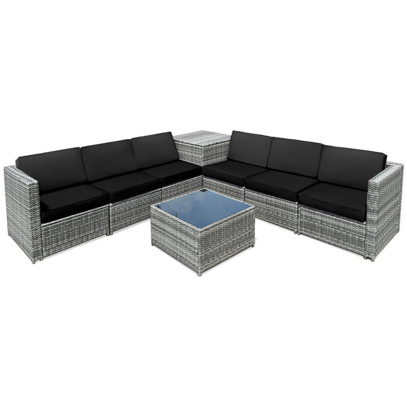 8 Pieces Wicker Sofa Rattan Dining Set Patio Furniture with Storage Table
