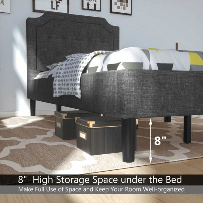 Linen Twin Upholstered Platform Bed with Frame Headboard Mattress Foundation