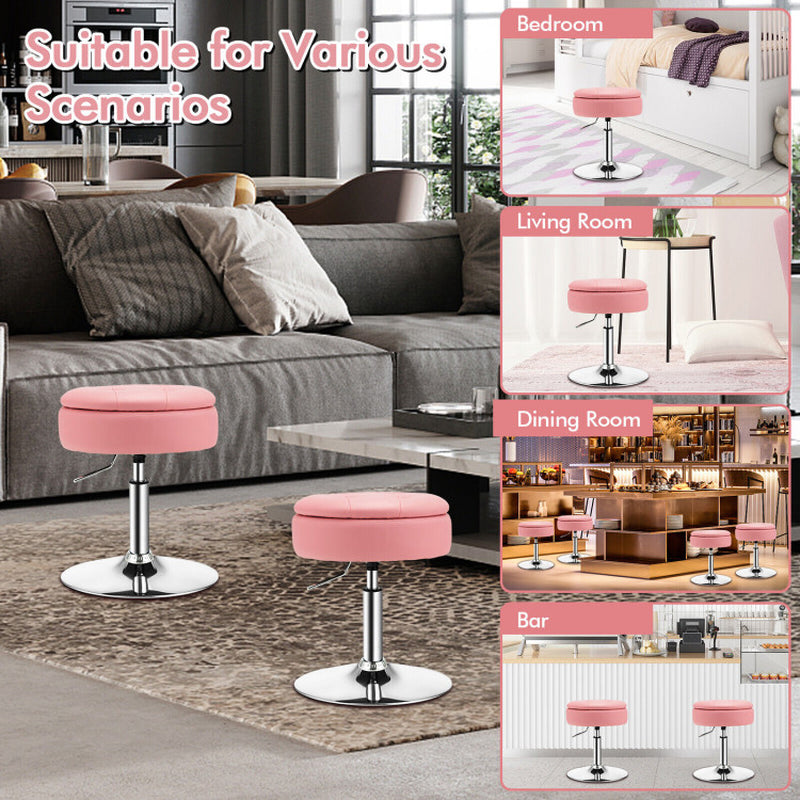 Adjustable 360° Swivel Storage Vanity Stool with Removable Tray