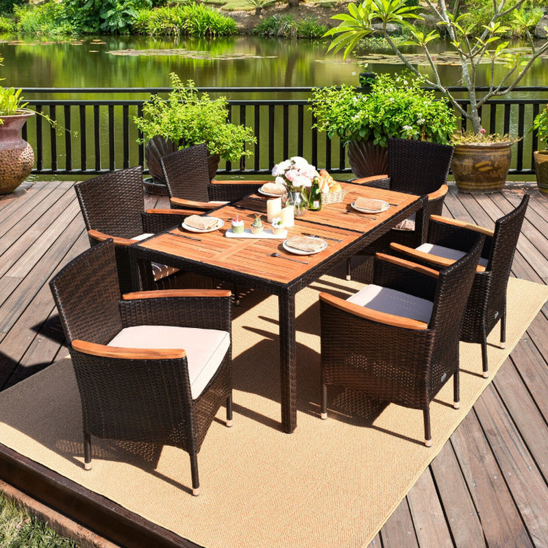 7 Pieces Garden Dining Patio Rattan Set with Cushions
