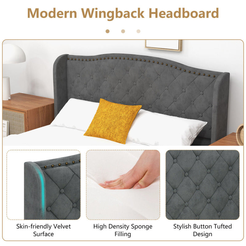 Full/Queen Size Upholstered Platform Bed Frame with Button Tufted Headboard
