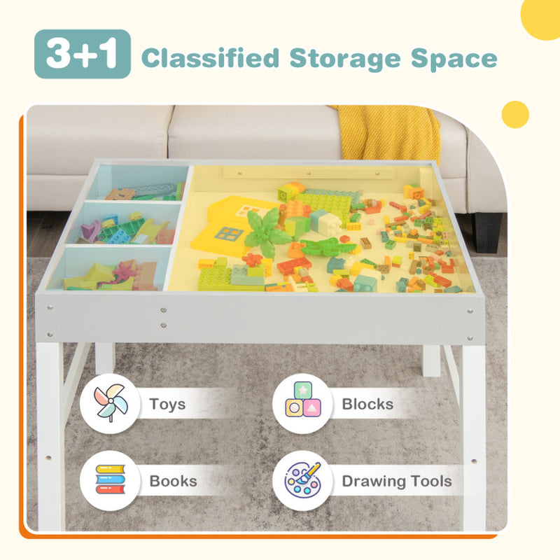 3 in 1 Wooden Kids Table with Storage and Double-Sided Tabletop