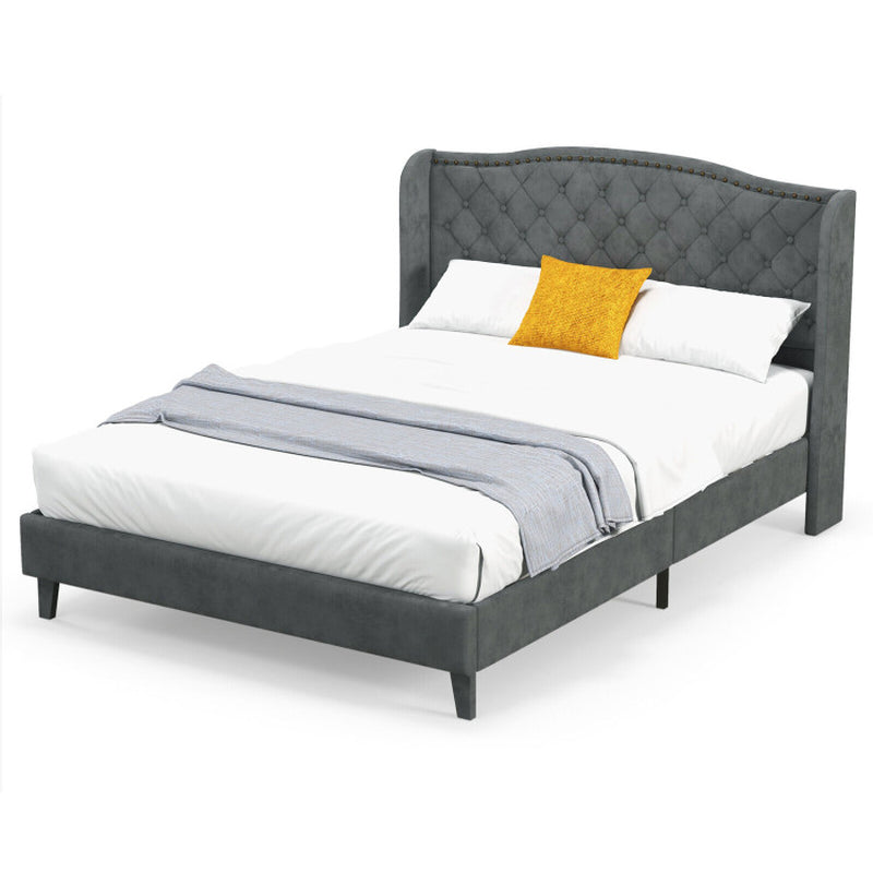 Full/Queen Size Upholstered Platform Bed Frame with Button Tufted Headboard