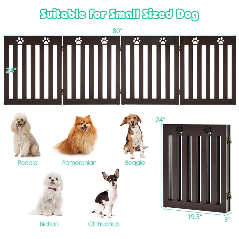 24 Inch Folding Wooden Freestanding Pet Gate Dog Gate with 360° Hinge