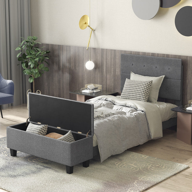 Twin/Full/Queen Upholstered Bed Frame with Ottoman Storage