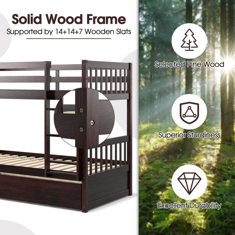 Twin over Twin Bunk Bed with Pull-Out Trundle and Ladder