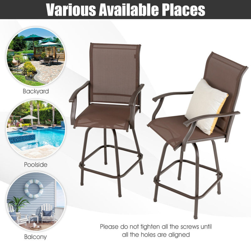 2 Pieces 360 Rotating Bar Stool Set with Armrests for Patio