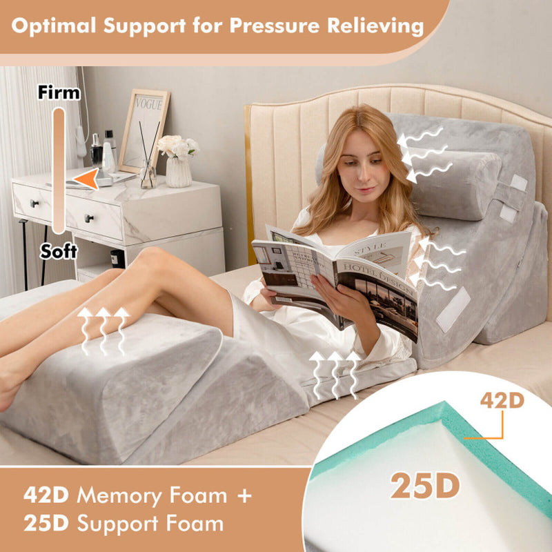 6 Pieces Orthopedic Bed Wedge Pillow Set for Back Neck Leg