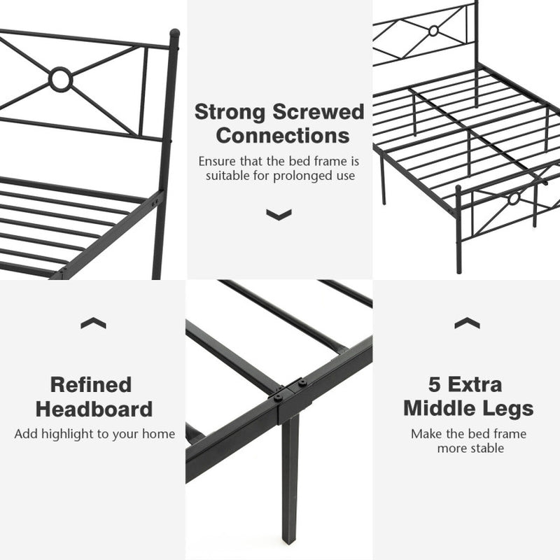 Full/Queen Size Metal Platform Bed Frame with Headboard and Footboard