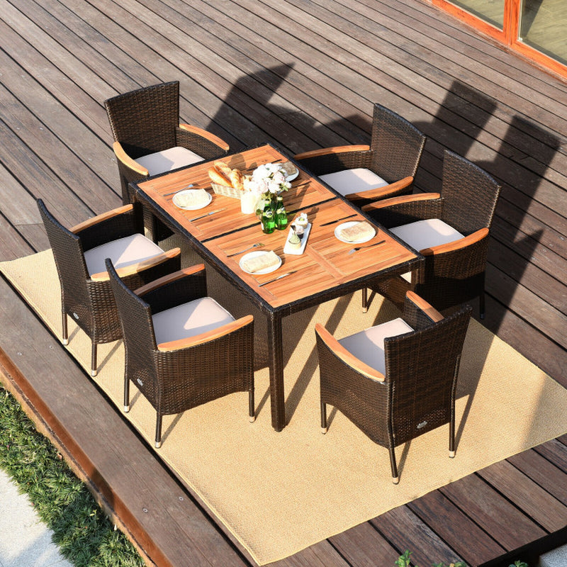 7 Pieces Garden Dining Patio Rattan Set with Cushions