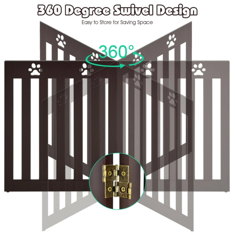 24 Inch Folding Wooden Freestanding Pet Gate Dog Gate with 360° Hinge
