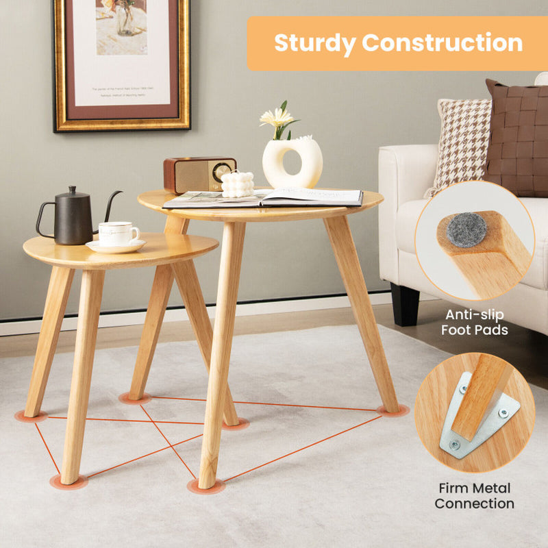 Set of 2 Triangle Modern Coffee Table Rubber Wood for Living Room