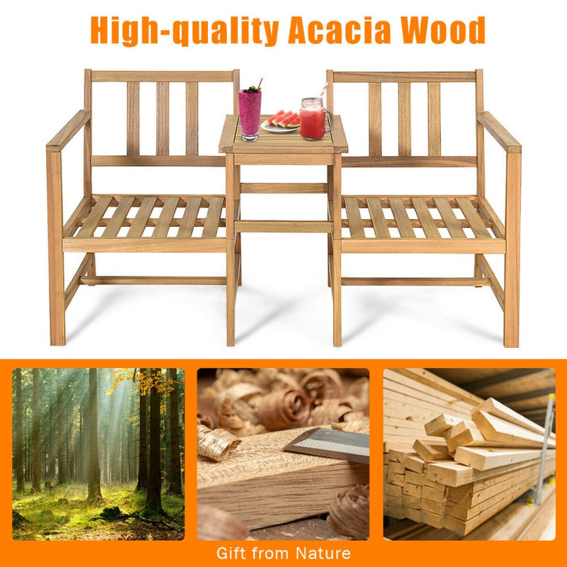 3-In-1 Acacia Wood Loveseat with Separable Coffee Table