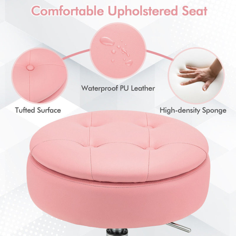 Adjustable 360° Swivel Storage Vanity Stool with Removable Tray