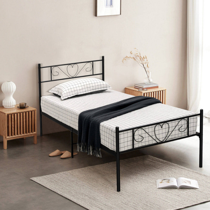 Twin XL Metal Bed Frame with Heart-Shaped Headboard