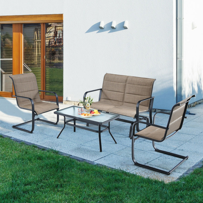 4 Pieces Outdoor Patio Furniture Set with Padded Glider Loveseat and Coffee Table