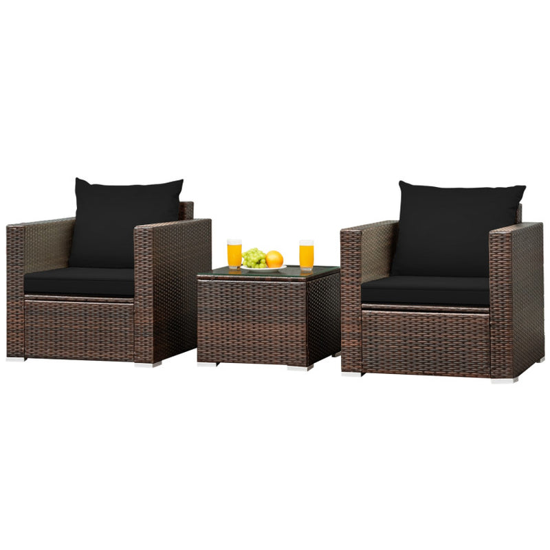 3 Pieces Patio Conversation Rattan Furniture Set with Cushion