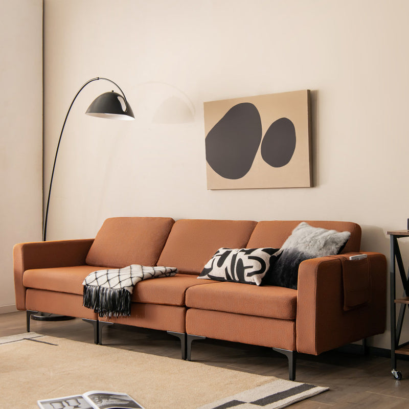 3-Seat Sectional Sofa Couch with Armrest Magazine Pocket and Metal Leg