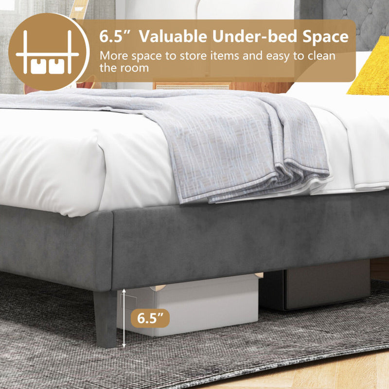 Full/Queen Size Upholstered Platform Bed Frame with Button Tufted Headboard